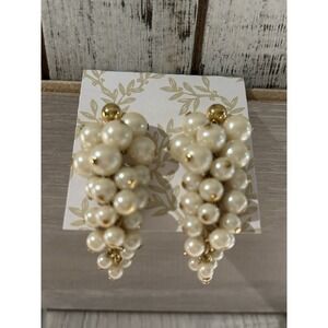 Vintage‎ 2" Faux Pearl Cluster Gold Ball Dangle Earrings Chain